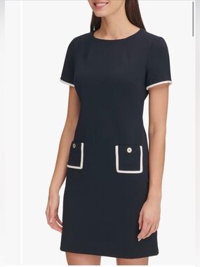 Tommy Hilfiger Navy Mini Dress with Ivory Trim